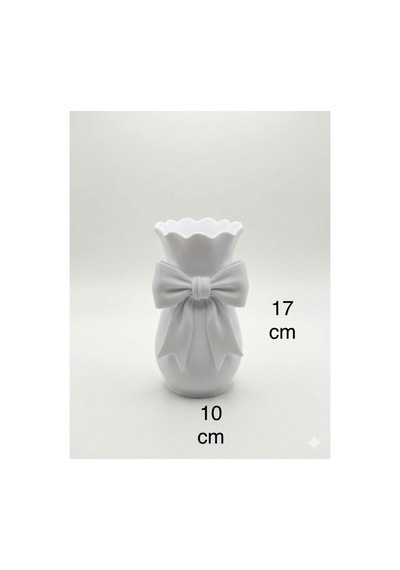 3d Baskı Fiyonklu Dekoratif Vazo Beyaz 17x10cm Beyaz