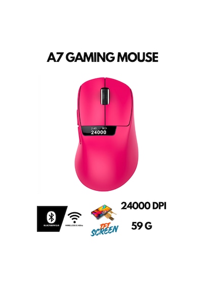 Freewolf A7 Kablosuz Dijtal Ekranlı Oyuncu Mouse Paw3311 1000 Hz 24000 Dpı Bluetooth Mouse Diğer