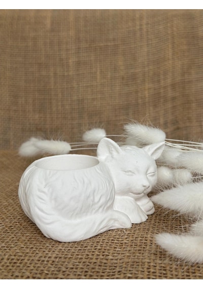 Kedi Dekoratif Kaktüs Ve Sukulent Saksısı, El Yapımı Minimalist Ev Dekoru, Masa Dekoru