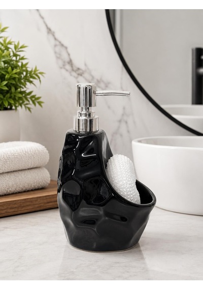 Siyah Porselen 500ml Sıvı Sabunluk Süngerlik Bölmeli 079s Diğer