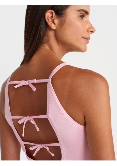Dilvin 10772 Askılı Fiyonk Detaylı Triko Bluz-pembe Pembe
