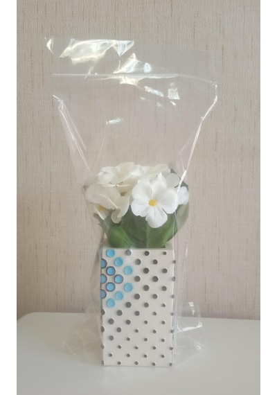 Vazoda Beyaz Yapay Çiçek Dekoratif Puanlı Poliresin Vazo Dahil 6 x 6 x 15 CM