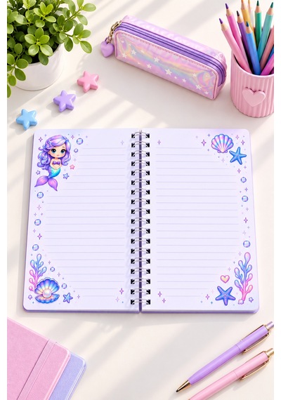 Holografik Deniz Kızı A5 Spiralli Defter 80 Yaprak 160 Sayfa Çizgili Sert Kapak Çok Renkli