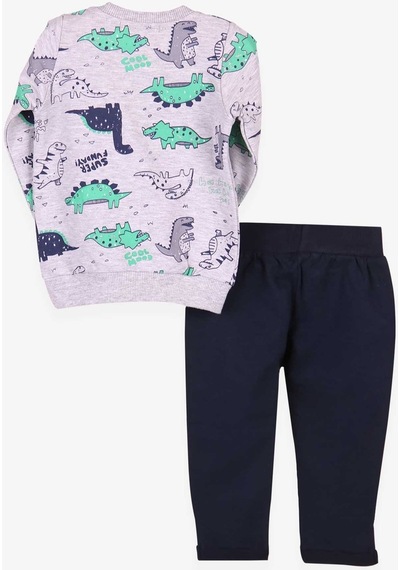 Breeze Erkek Bebek Eşofman Takımı Dinozor Baskılı Gri (9 Ay-1.5 Yaş)