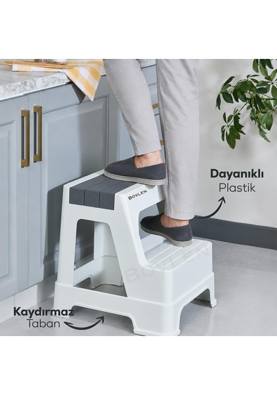İki Basamaklı Kaymaz Büyük Boy Beyaz Tabure - 150 Kg Taşıma Kapasiteli - Basamaklı Tabure - Basamak Gri-beyaz Gri Çok Renkli İki Basamaklı Kaymaz Büyük Boy Beyaz Tabure - 150 Kg Taşıma Kapasiteli - Basamaklı Tabure - Basamak Gri-beyaz Gri Çok Renkli