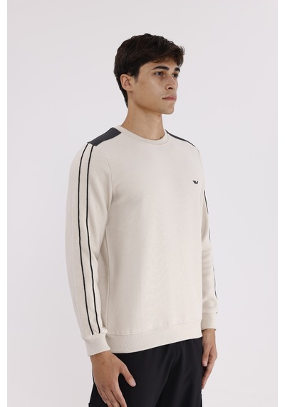 Rowinger Selanik Doku Yumuşak Tutuşlu Rahat Kalıp Yuvarlak Yaka Esnek Manşetli Sweatshirt Beıge