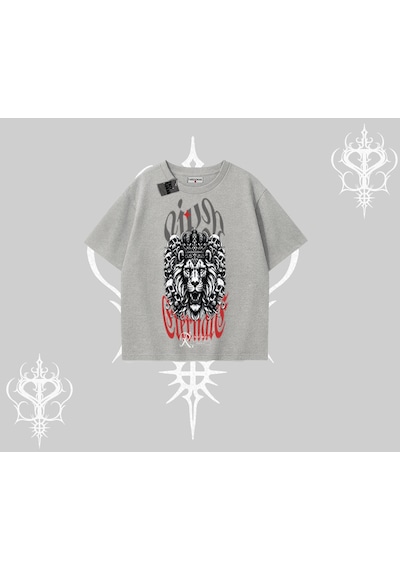 Tarzsokak Oversize Tshirt Crowned Lion Rock Authority Myth Gri