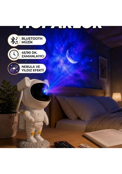 Astronot Tasarımlı Bluetooth Projeksiyon Speaker Gece Lambası