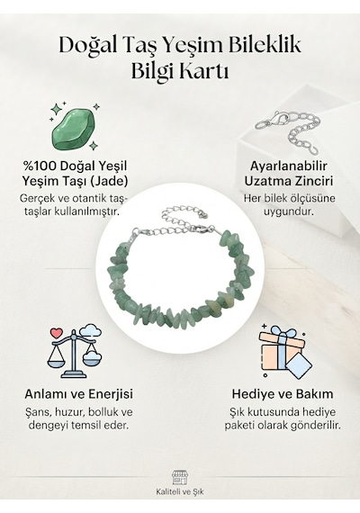 Doğal Taş Yeşim Taşı Kırık Tasarım Bileklik - Şans, Bereket Ve Huzur Bilekliği Yeşil Tonları
