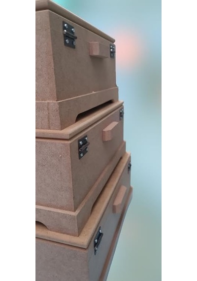 Hobi 90023 Dekoratif Model 3lü Makyaj Kutu Set Ahşap Ham Mdf El Yapımı