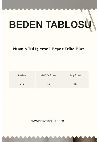 Rovebella Nuvola Tül İşlemeli Beyaz Triko