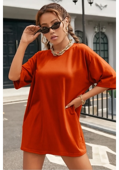 Oversize Unisex Tişört Turuncu