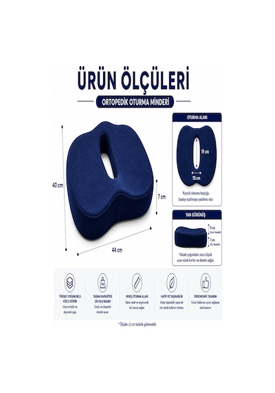 Ortopedik Oturma Minderi Hafızalı Visco Köpük Kuyruk Sokumu Destek Yastığı, Uzun Süreli Oturuşlar Lacivert