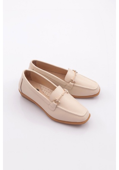 Dgn 3102 Kadın Aksesuarlı Loafer Ayakkabı Bej Napa