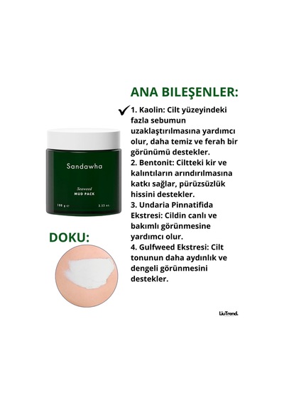 Sandawha Seaweed Mud Pack 100 Ml Kil Ve Deniz Yosunu İle Arındırıcı Yüz Maskesi