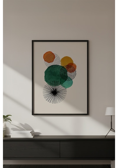 Huhuli Ahşap Siyah Çerçeveli Geometrik Desenli Minimalist Tablo Huhu633