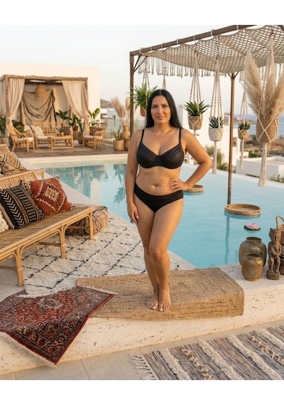 Büyük Beden Balenli Toparlayıcı Simli Ayarlanabilir Askılı Kadın Bikini Takımı Siyah