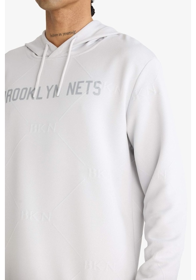Defacto NBA Brooklyn Nets Standart Fit Kapüşonlu Jakarlı Sweatshirt C8916AX24AU Gri