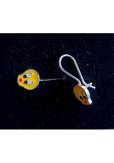 925 Ayar Gümüş Sarı Civciv Tweety Li Çengelli Gümüş Çocuk Küpesi