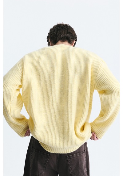 Vamos Oversize Fitilli Triko Kazak Sarı
