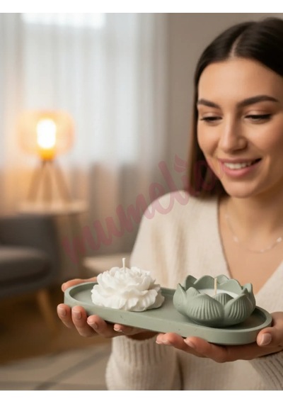 Mumelia Lotus & Şakayık Zarafeti - Doğal Soya Taştozu Tasarım Mum Seti .