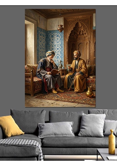 Saray İçinde Sohbet Eden Adamlar Dekoratif Kanvas - Mdf Ahşap Tablo