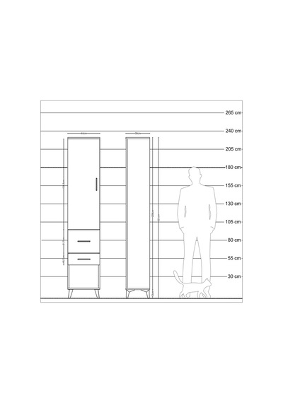 Arges Dolap 2 Raflı 2 Çekmeceli Tek Askılı 44x30x221 Çam-aytaşı Çam