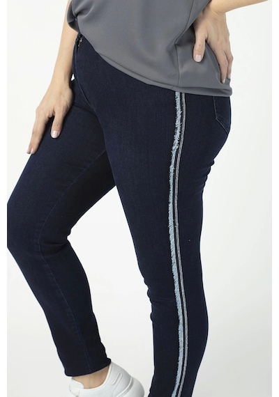 Moda Berray P004m Yanı Püsküllü Tam Kalıp Dar Paça Büyük Beden Kot Pantolon Mavi Mavi