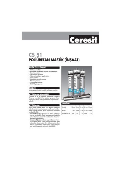 Ceresıt Cs51 Pu Mastık Beyaz 600ml Sosis Beyaz Beyaz