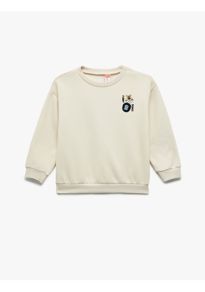 Koton Baskılı Uzun Kollu Bisiklet Yaka Şardonlu Sweatshirt Bej 6wmb10202tk Ekru