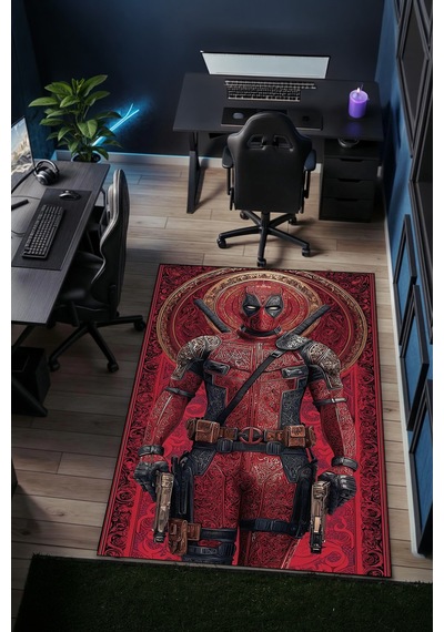 Deadpool Karakter Tasarım Dijital Baskı Yıkanabilir Kaymaz Taban Halı Gnc7