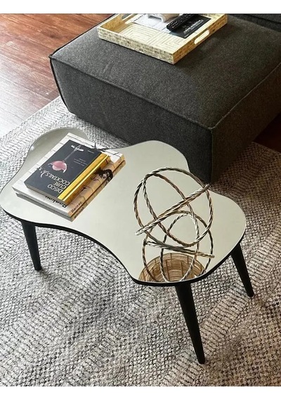Fawdecor Aynalı Masif Ahşap Orta Sehpa - 100 X 64 Cm Siyah