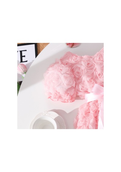 Lilymoon Kız Çocuk Üç Boyutlu Güllü Midi Elbise Fiyonk Detaylı Pembe