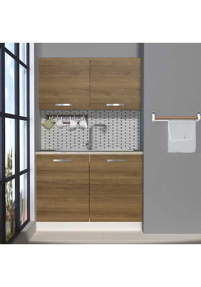 Decoraktiv Mini 120 Mdf Hazır Mutfak Dolabı - Tezgah Dahil - Naturel Pera Meşe