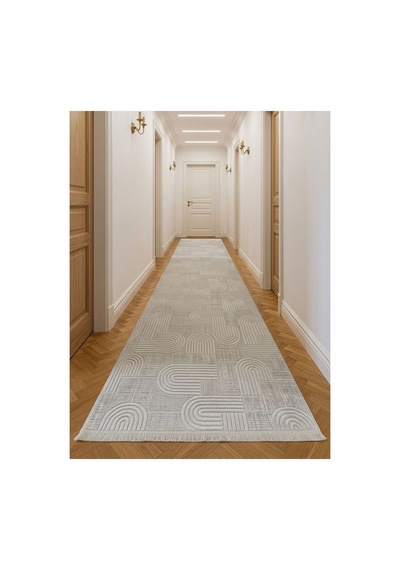 Leiva Home London 004 Krem Gri Bambu Akrilik Yumuşak Kaymaz Özel Ölçü Bohem Salon Koridor Yatak Odası Halısı 0210a-krem