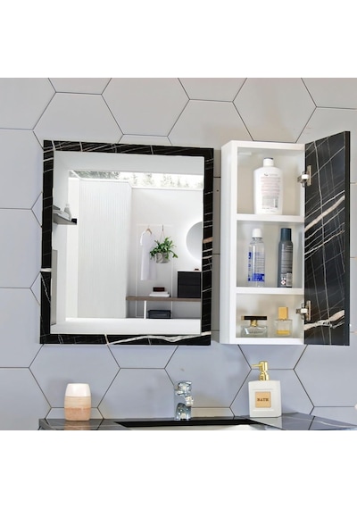 Banyo Aynası Ve Dolabı 80 Cm Mdf Üst Modül Siyah Sonata Diğer