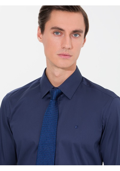 Cacharel Lacivert Slim Fit Uzun Kollu Basic Gömlek