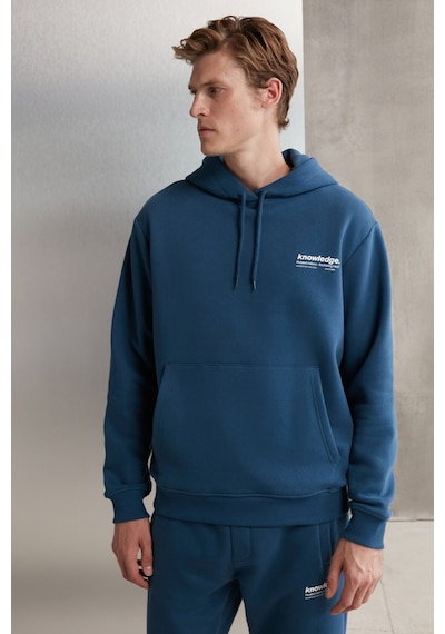 Grimelange Martel Erkek Yumuşacık Içi Polarlı Baskılı Regular Kordonlu Mavi Sweatshirt