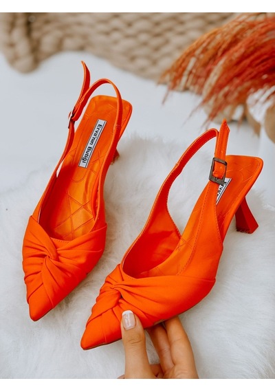 Ervanın Butiği Turuncu Saten Bow Fiyonk Detay Kadın Stiletto-3700