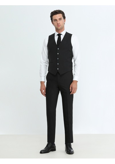 Kip Siyah Slim Fit Klasik Dokuma Yelek