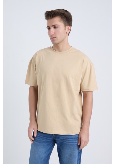 Velvoria Unisex Oversize Basic 3'lü Bej Renk T-shirt Çok Renkli18