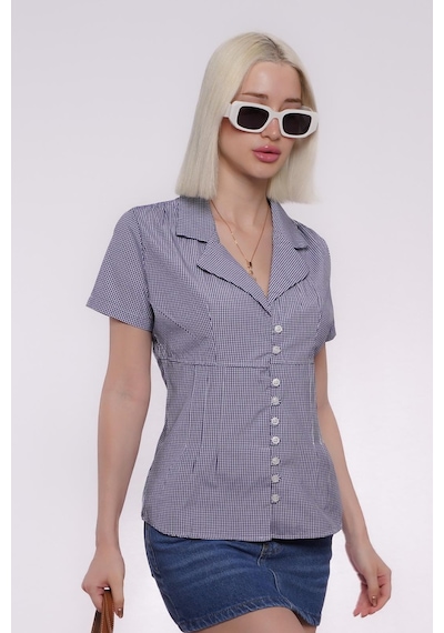 Madmext Saks Pötikareli Kadın Gömlek Mg2359 Saks