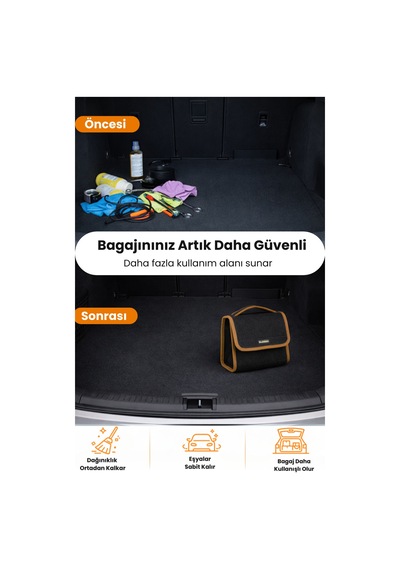 Oto Bagaj Organizer Bagaj Çantası S Boy Kaymaz Cırt Bantlı Velur Kompakt Düzenleyici - Scx5