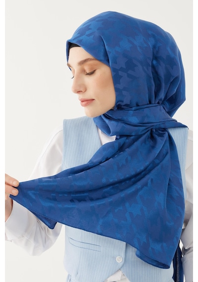 Mirsoy Scarf Kazayağı Desen Parlak Jakar Şal - Mavi Mavi