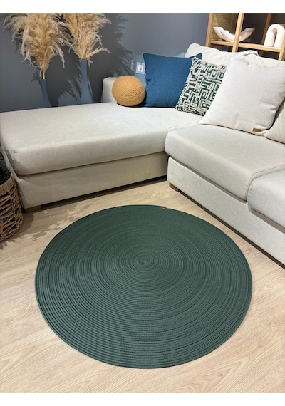 Mavaux Jüt Yuvarlak Hasır Görünümlü Klasik Halı Kilim Yeşil