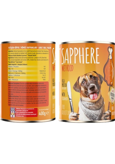 Sapphere Kümes Hayvanlı Yetişkin Köpek Maması Konserve 400 Gr 24 Adet