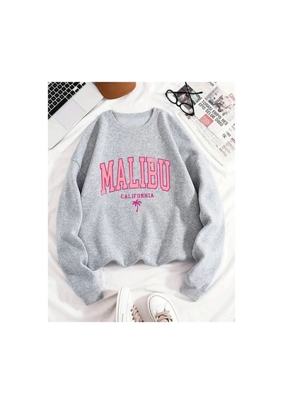 Herkesemoda Baskılı Bisiklet Yaka İçi Polarlı Sweatshirt Gri