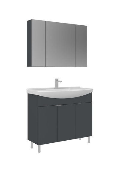 Orka Purus 100 Cm Mat Antrasit Ayna Dolaplı Banyo Dolabı Takım Ayaklı Antrasit