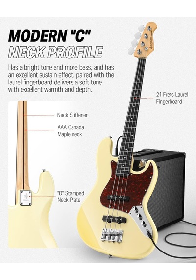 Donner Dpb-510r Jb-style Bas Gitar Vintage White