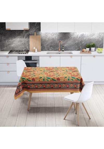 Orange Daisy Flowers Masa Örtüsü - İnce Keten, Uluslararası Yıkama Ve Solmama Sertifikası Çok Renkli